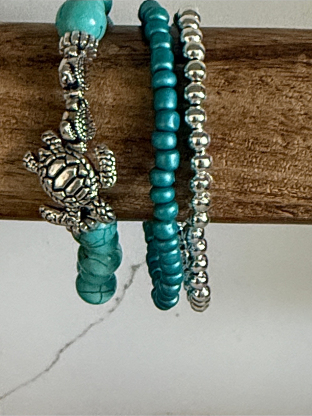 Turquoise Turtle Stackable Beaded Bracelet Set - Picture 2 of 5